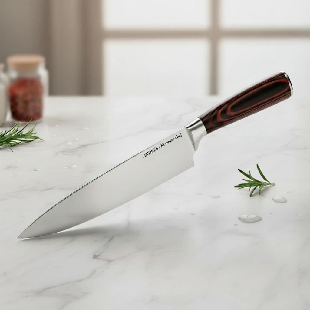 Cuchillo de cocina grabado en hoja de acero