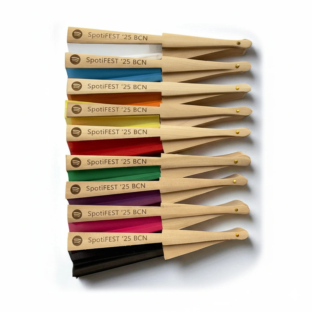 Abanicos de madera grabados para eventos y festivales