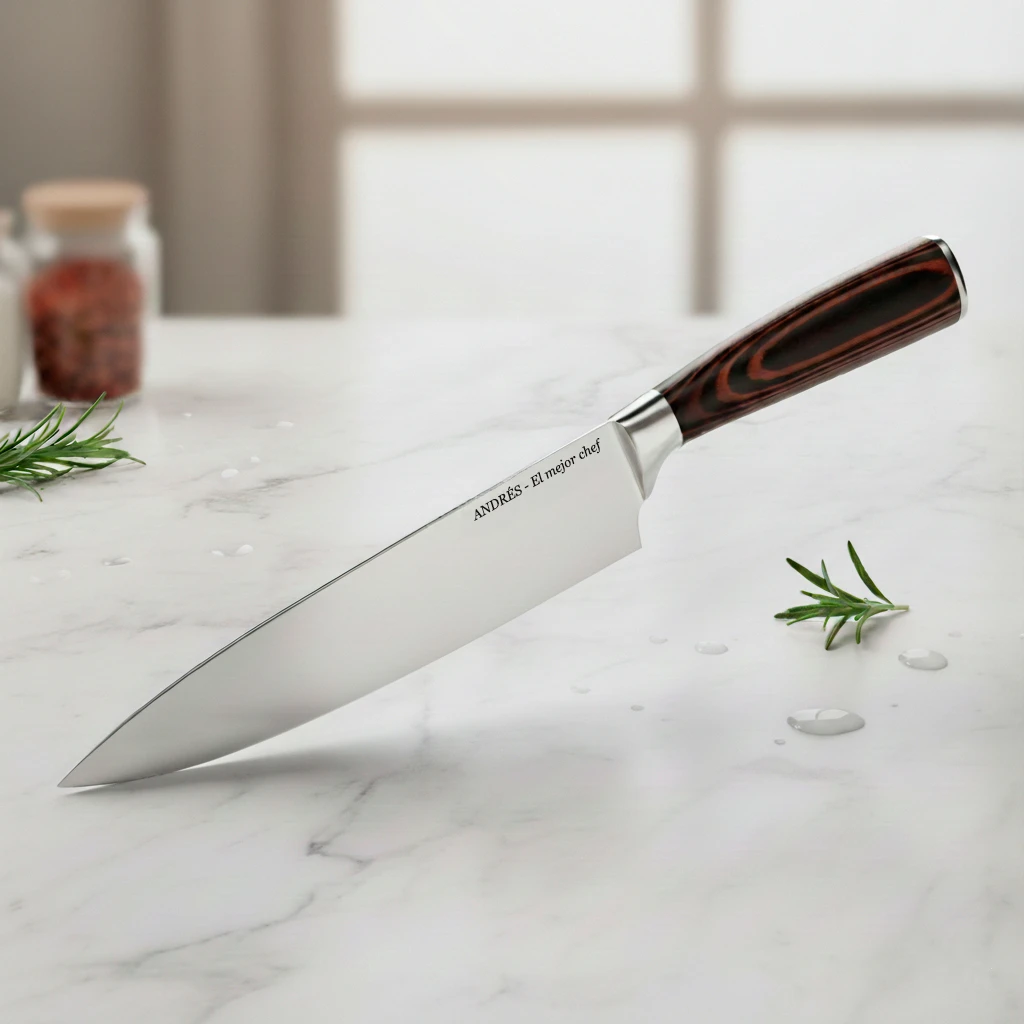 Cuchillo de cocina grabado en hoja de acero